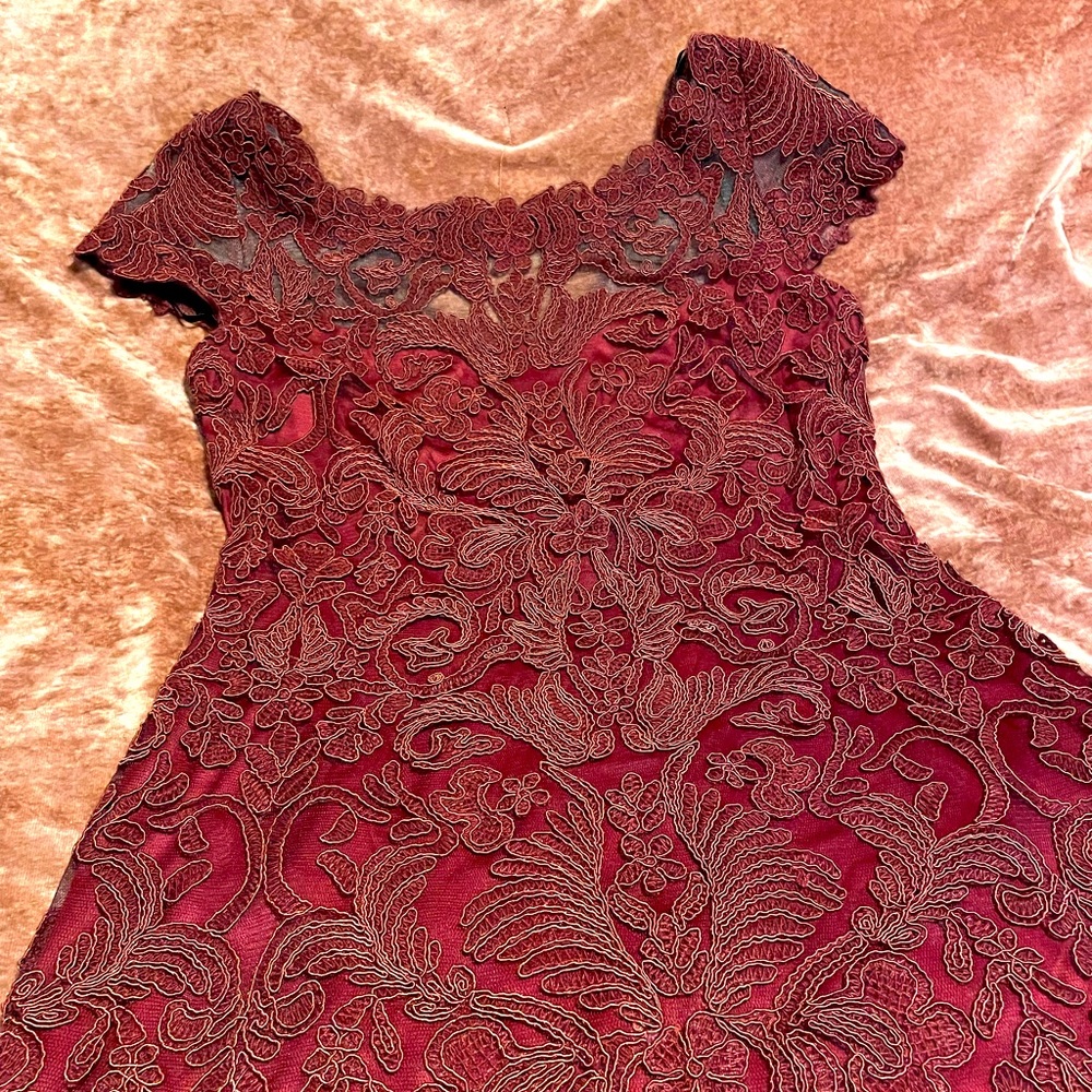Tadashi Shoji Lace Dress With Illusion Neckline
